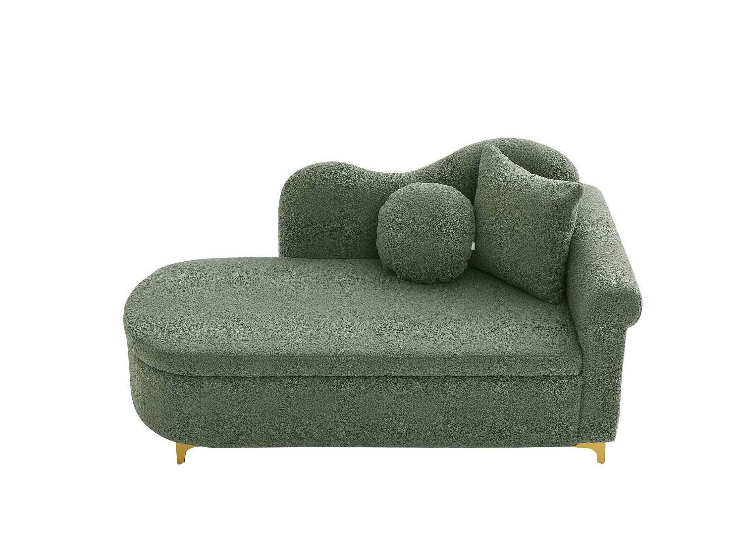 Divano 1 posto - Meridiana contenitore 134 cm - Schienale ondulato - Tessuto effetto lana d'agnello - Verde