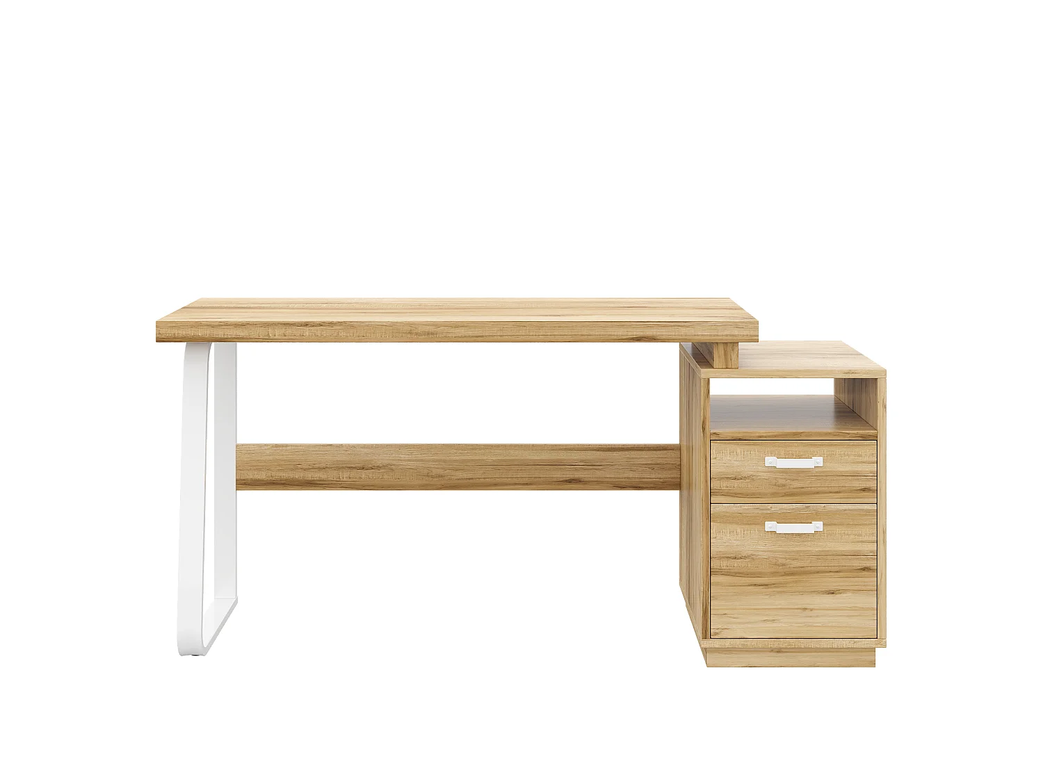Biurko nowoczesne 161 x 54 x 76,4 cm - Z 2 szufladami i otwartymi półkami - Przestronny blat - MDF i stal - Naturalny