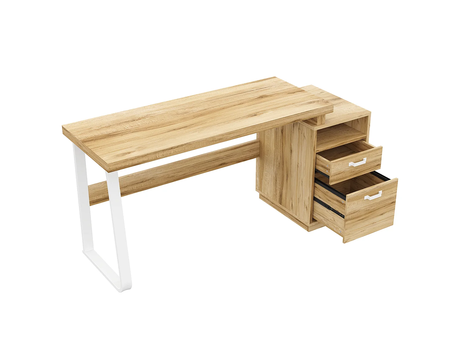 Biurko nowoczesne 161 x 54 x 76,4 cm - Z 2 szufladami i otwartymi półkami - Przestronny blat - MDF i stal - Naturalny