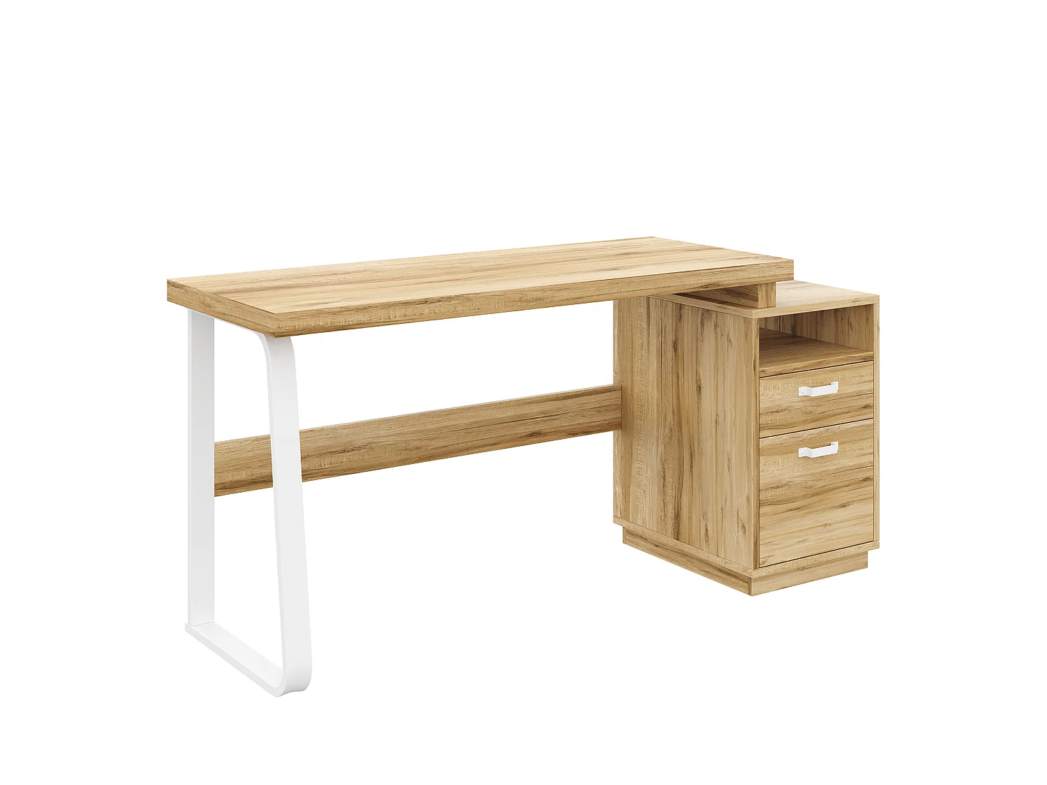 Biurko nowoczesne 161 x 54 x 76,4 cm - Z 2 szufladami i otwartymi półkami - Przestronny blat - MDF i stal - Naturalny