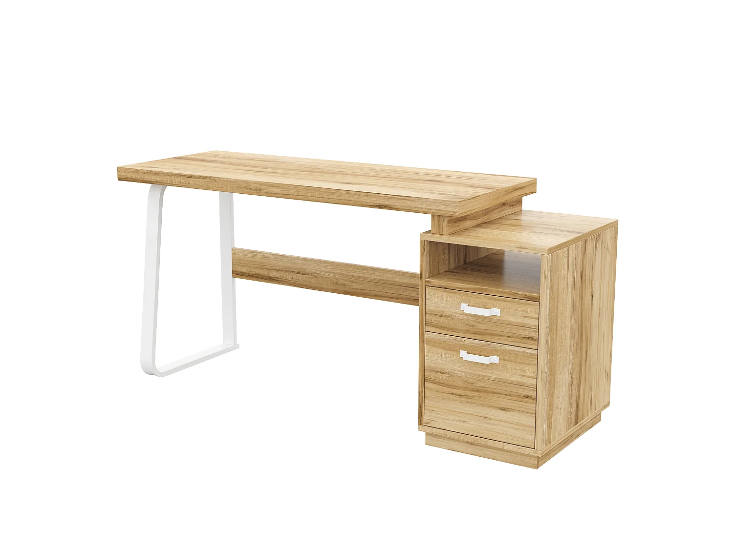Biurko nowoczesne 161 x 54 x 76,4 cm - Z 2 szufladami i otwartymi półkami - Przestronny blat - MDF i stal - Naturalny