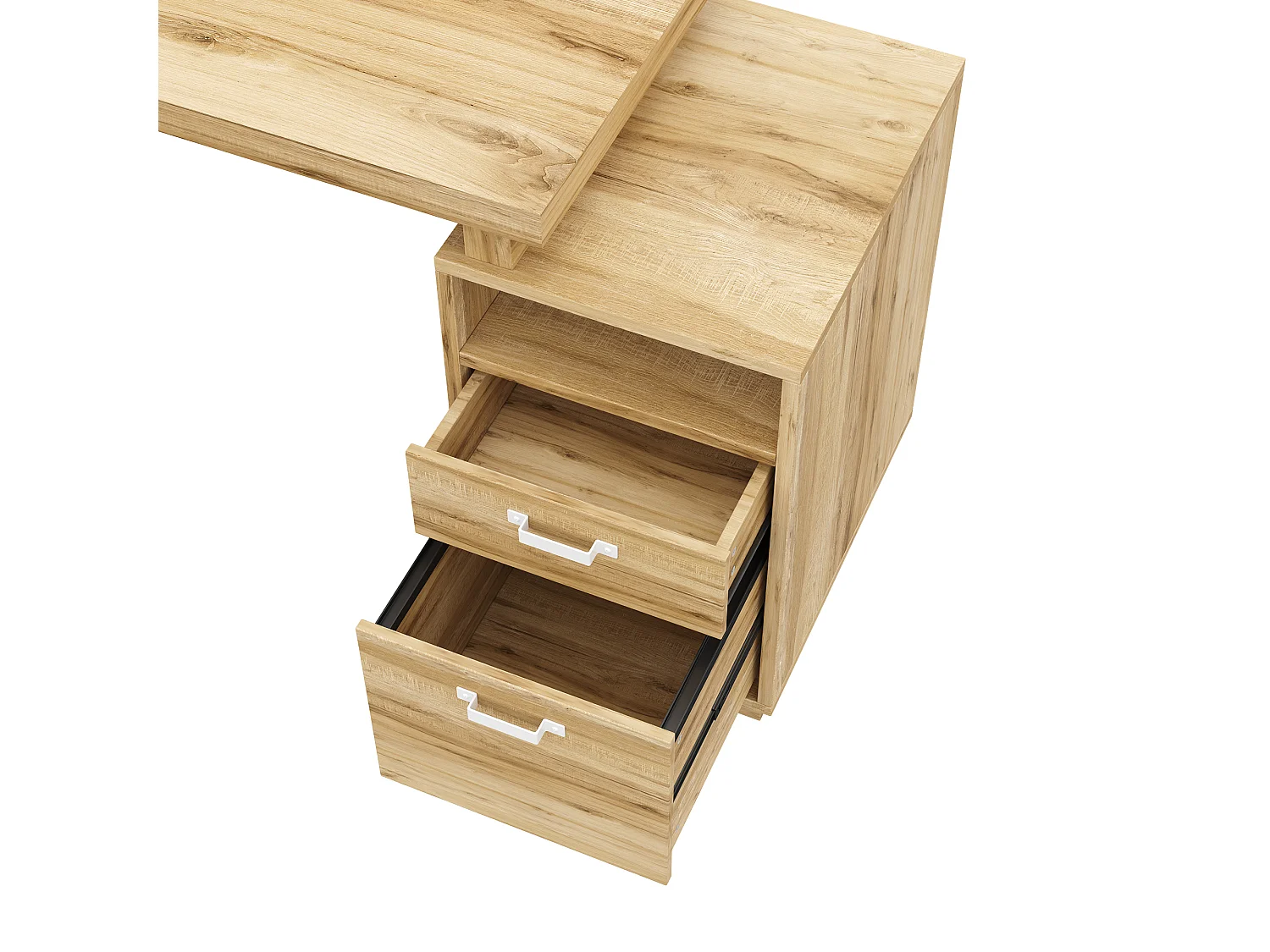 Biurko nowoczesne 161 x 54 x 76,4 cm - Z 2 szufladami i otwartymi półkami - Przestronny blat - MDF i stal - Naturalny