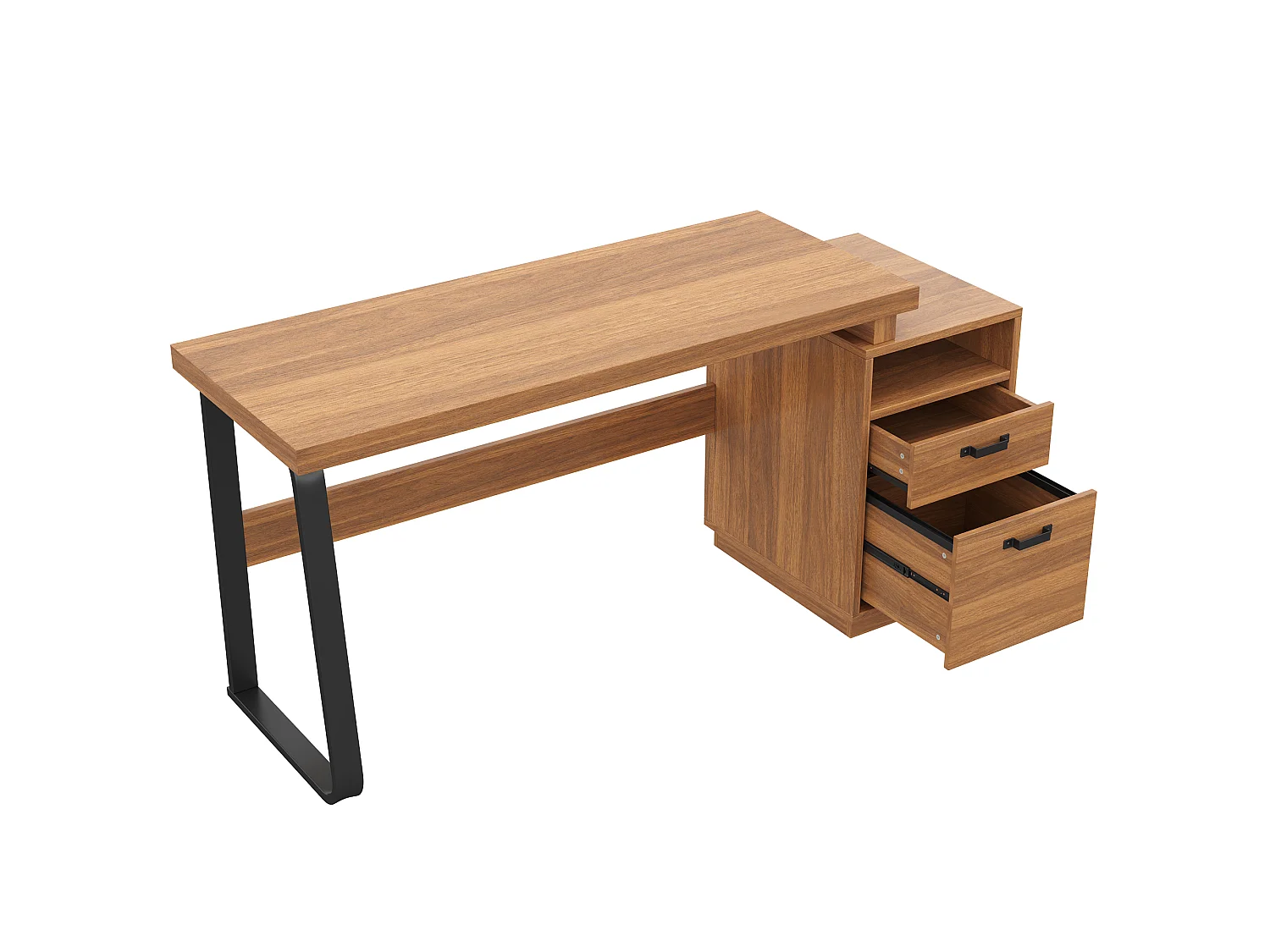 Bureau moderne 161 x 54 x 76,4 cm - Avec 2 tiroirs et étagères ouvertes - Plateau spacieux - MDF et acier - Marron