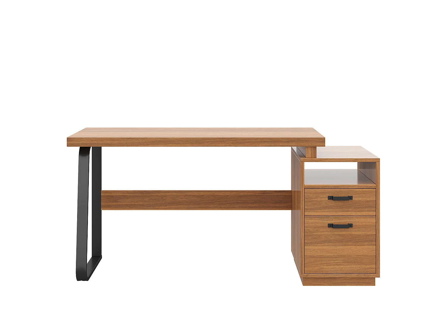 Bureau moderne 161 x 54 x 76,4 cm - Avec 2 tiroirs et étagères ouvertes - Plateau spacieux - MDF et acier - Marron