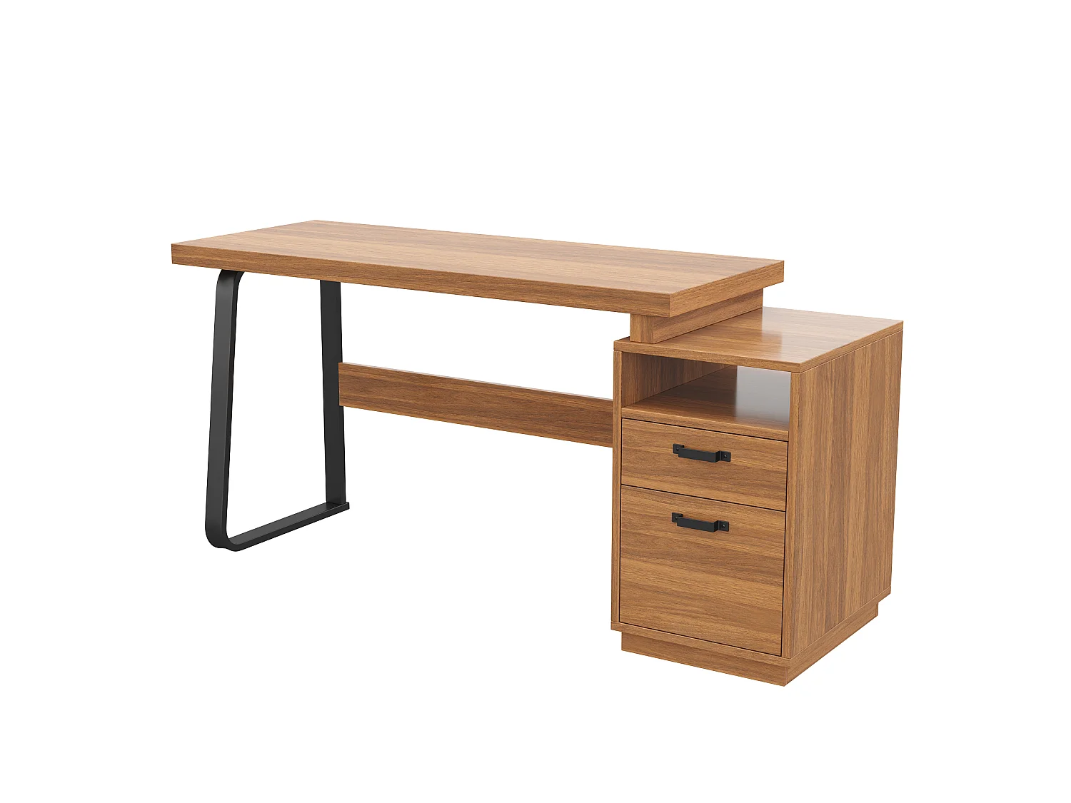 Bureau moderne 161 x 54 x 76,4 cm - Avec 2 tiroirs et étagères ouvertes - Plateau spacieux - MDF et acier - Marron