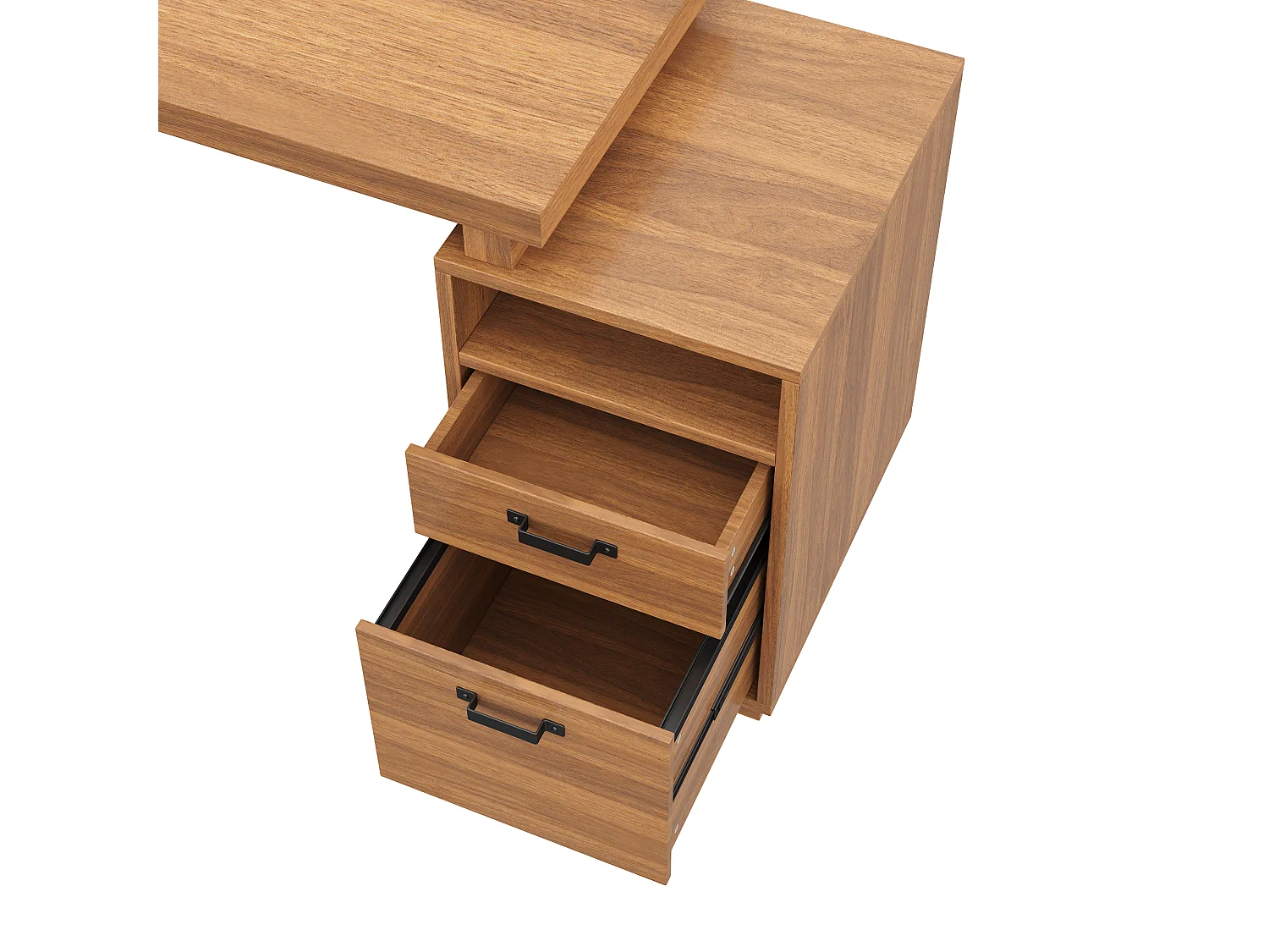 Bureau moderne 161 x 54 x 76,4 cm - Avec 2 tiroirs et étagères ouvertes - Plateau spacieux - MDF et acier - Marron