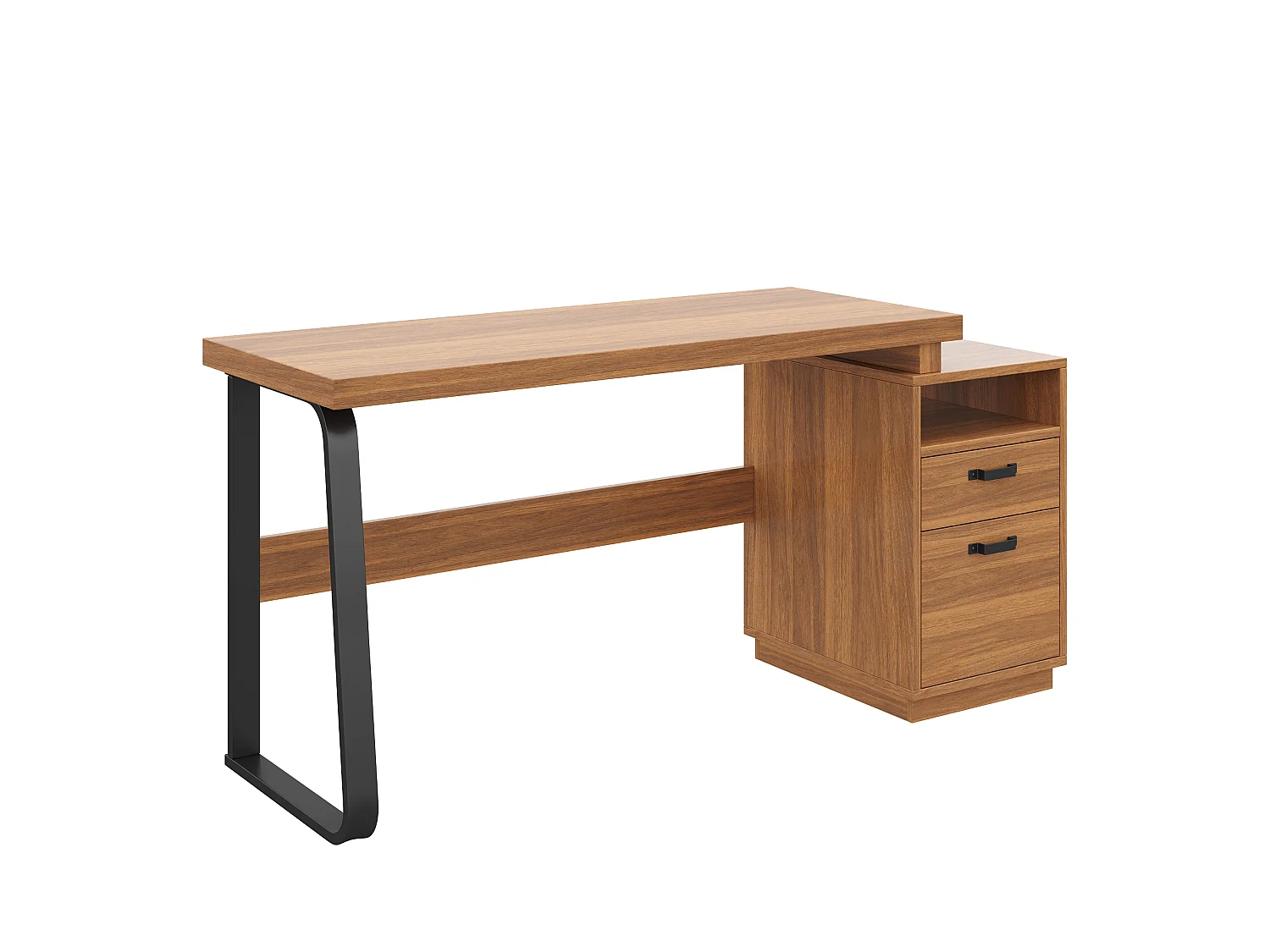 Bureau moderne 161 x 54 x 76,4 cm - Avec 2 tiroirs et étagères ouvertes - Plateau spacieux - MDF et acier - Marron
