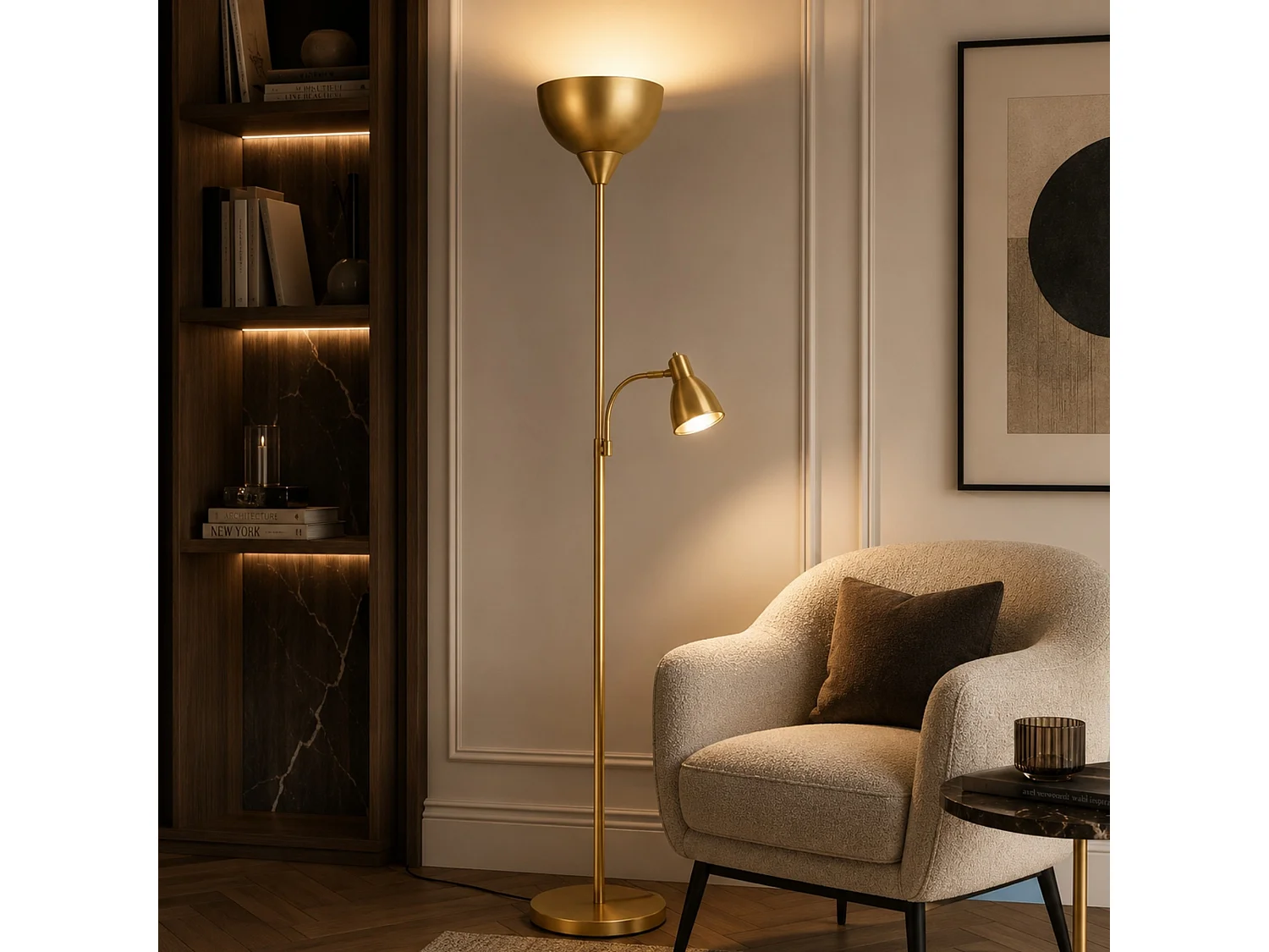 Lampadaire en métal "Sir" - 40 x 40 cm - Doré
