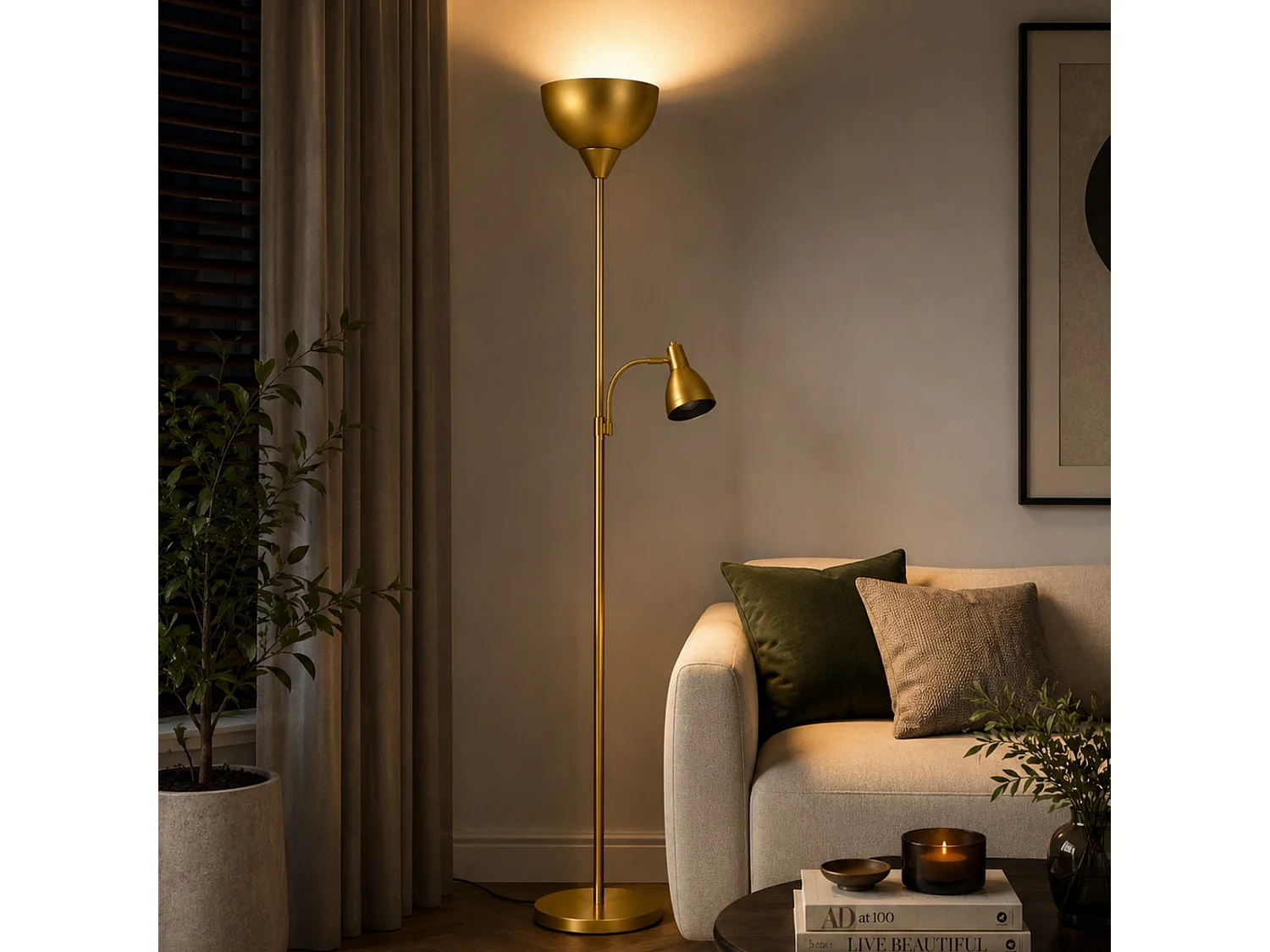 Lampadaire en métal "Sir" - 40 x 40 cm - Doré