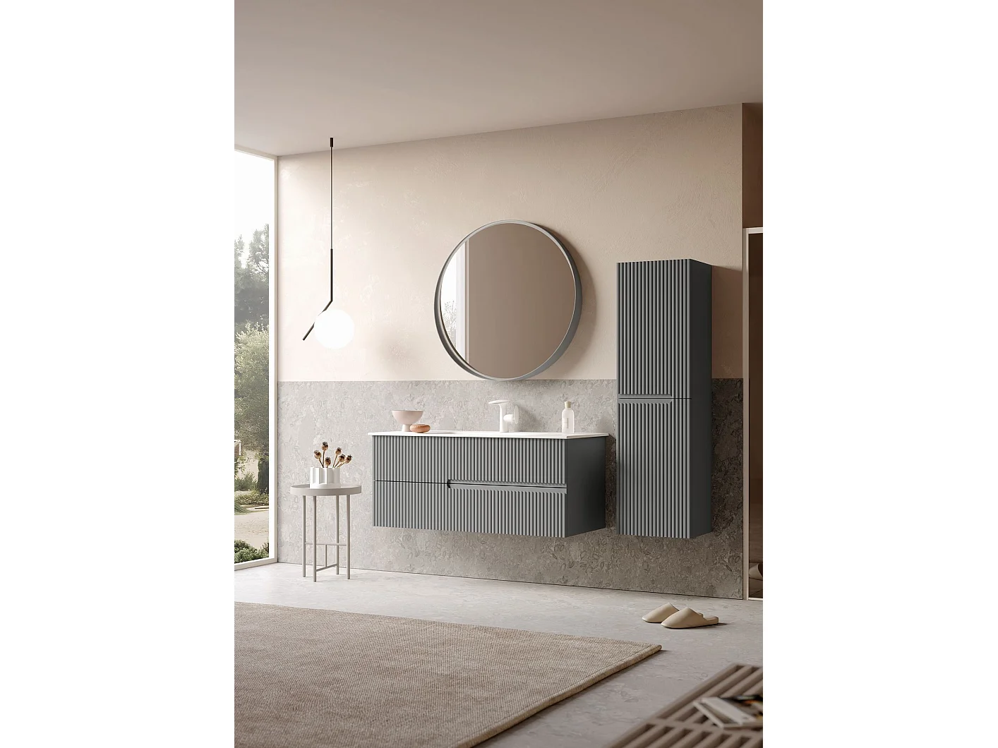 Wastafelmeubel met spiegel (2-delig) "Moonlight 120 v2" - 121 x 51 x 51 cm - Matgrijs