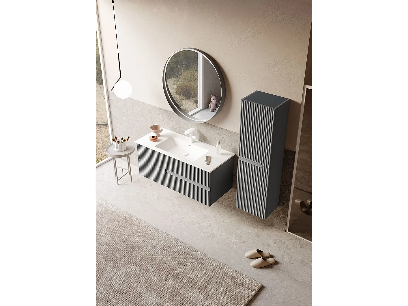 Wastafelmeubel met spiegel (2-delig) "Moonlight 120 v2" - 121 x 51 x 51 cm - Matgrijs