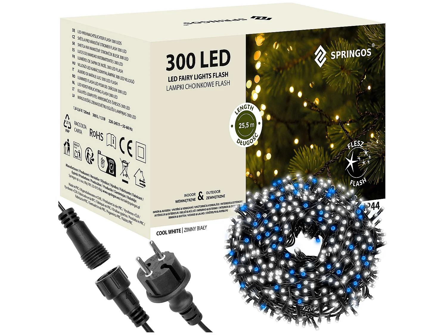 Guirlande lumineuse LED 25,5 m effet flash 300 LED éclairage de Noël