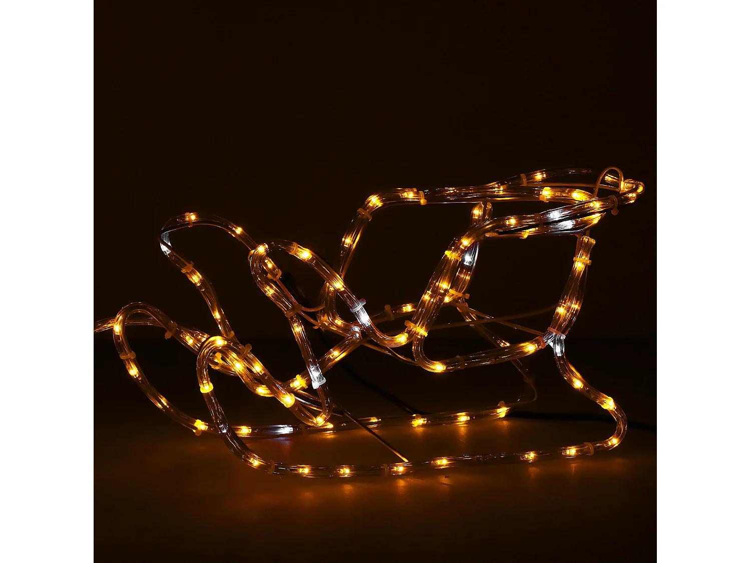 Tube lumineux LED renne avec traîneau effet flash blanc chaud