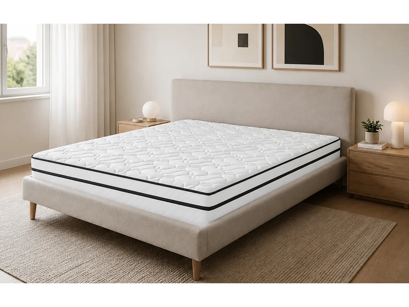 Materasso in Poliuretano con Rete Integrata, Struttura in Legno, Rivestimento in Cotone Trapuntato, Altezza 22 cm 140x200 cm MSI