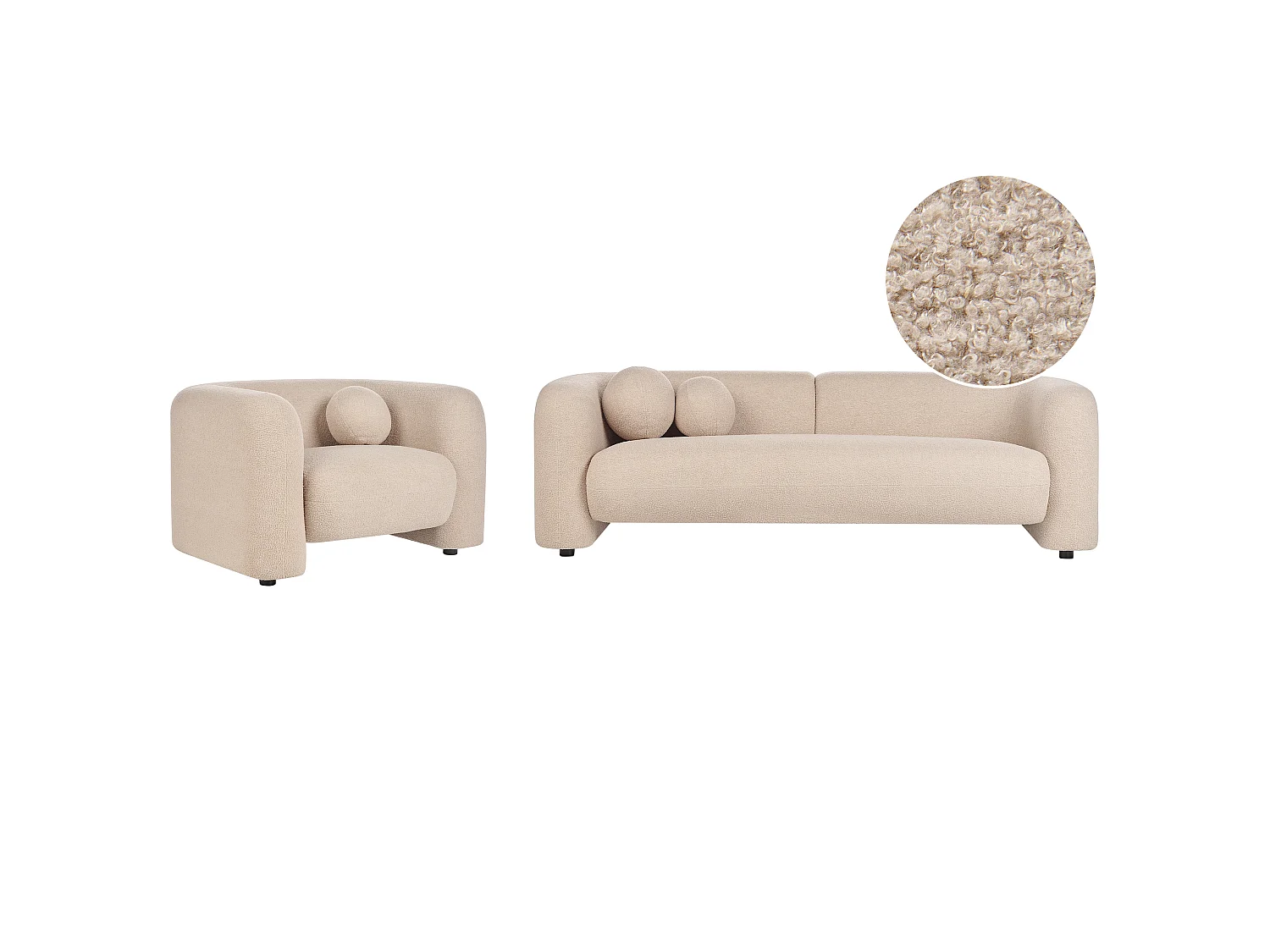 Ensemble de salon LEIREN Bouclé Beige 4 places