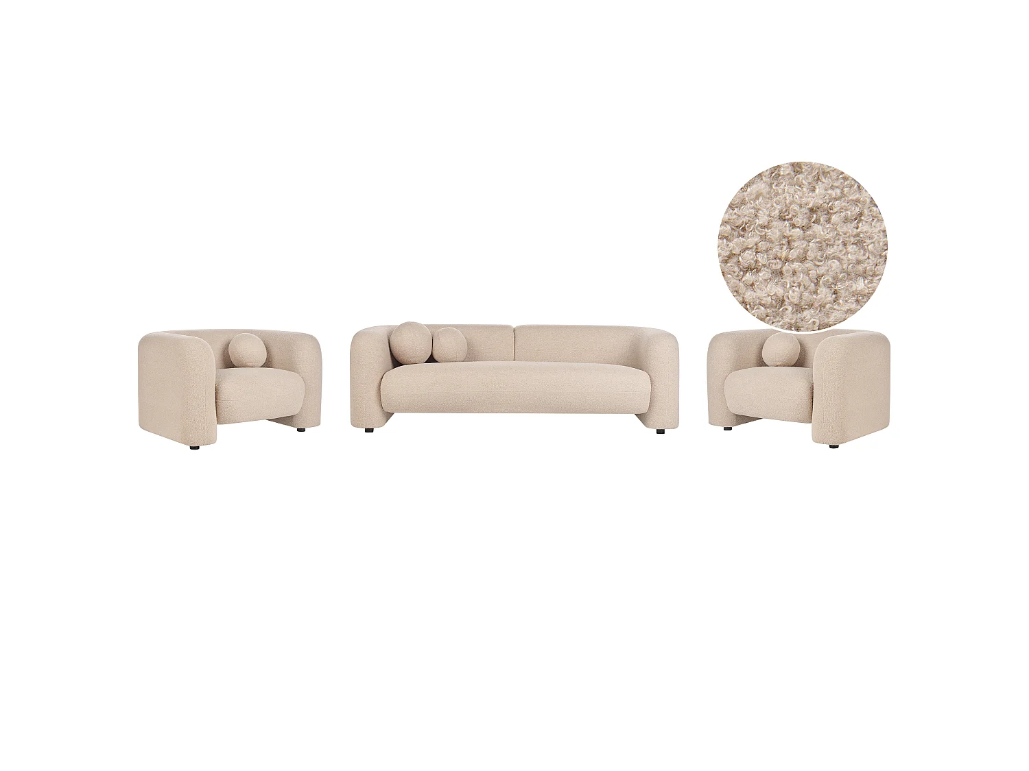 Ensemble de salon LEIREN Bouclé Beige 5 places