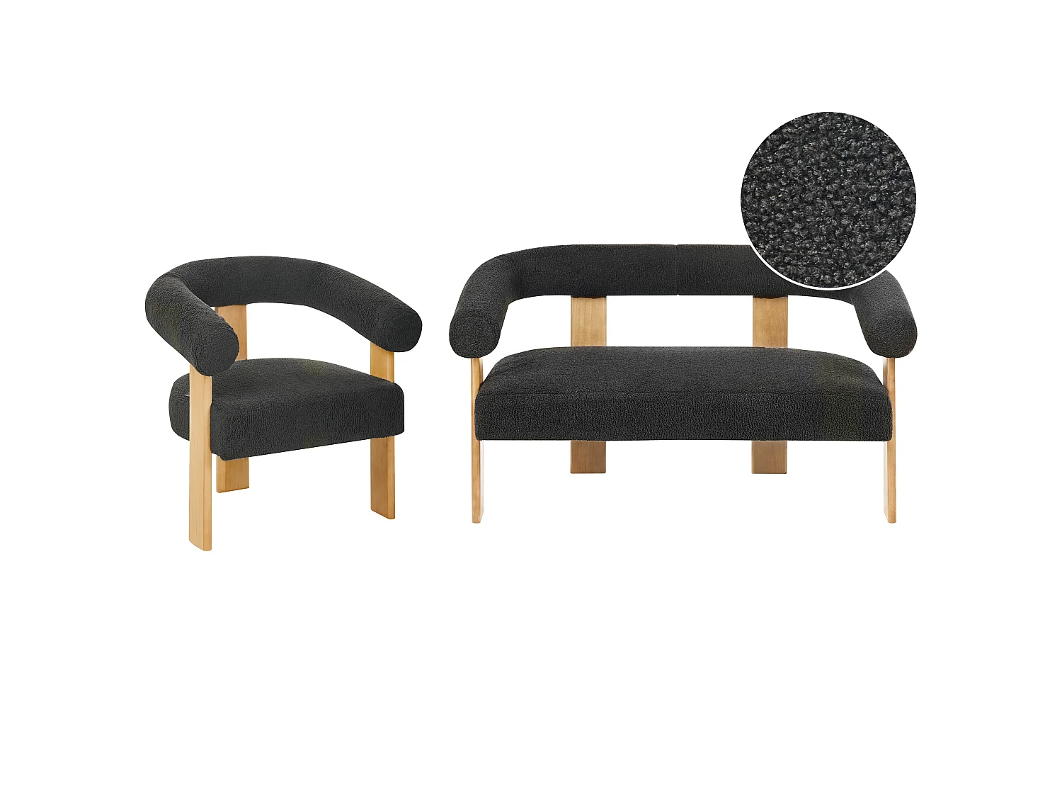 Ensemble de salon ILBRO Bouclé Noir/ Marron clair