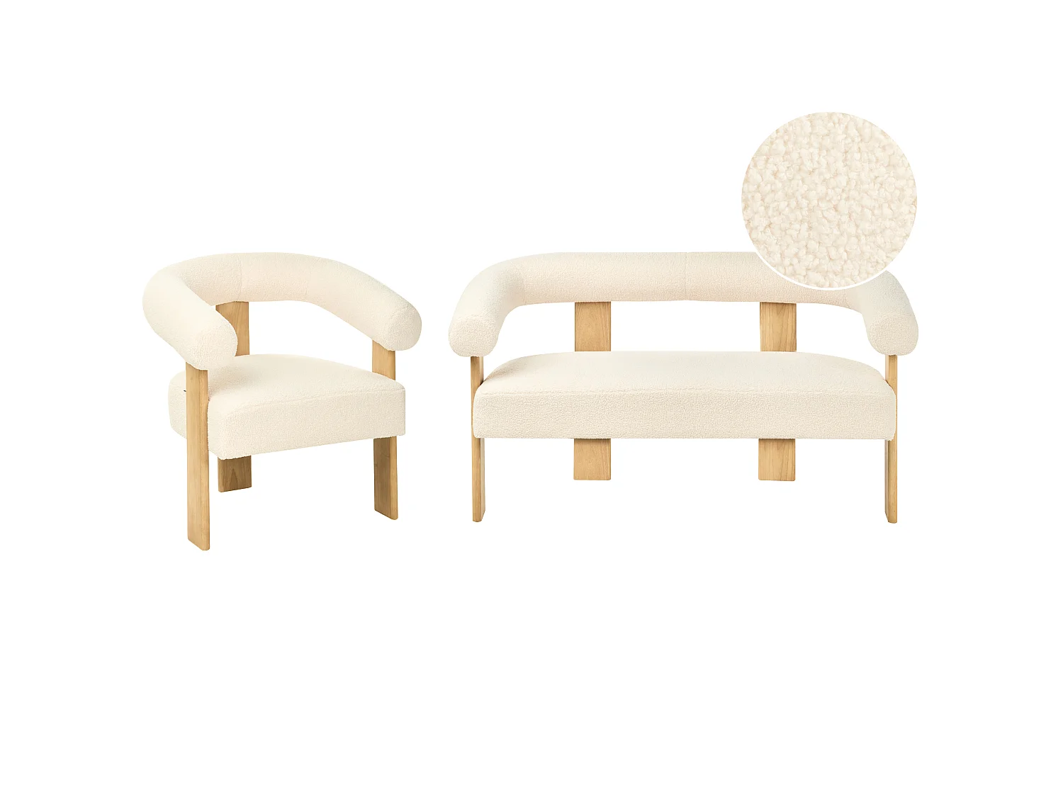 Ensemble de salon ILBRO Bouclé Blanc cassé/ Marron clair
