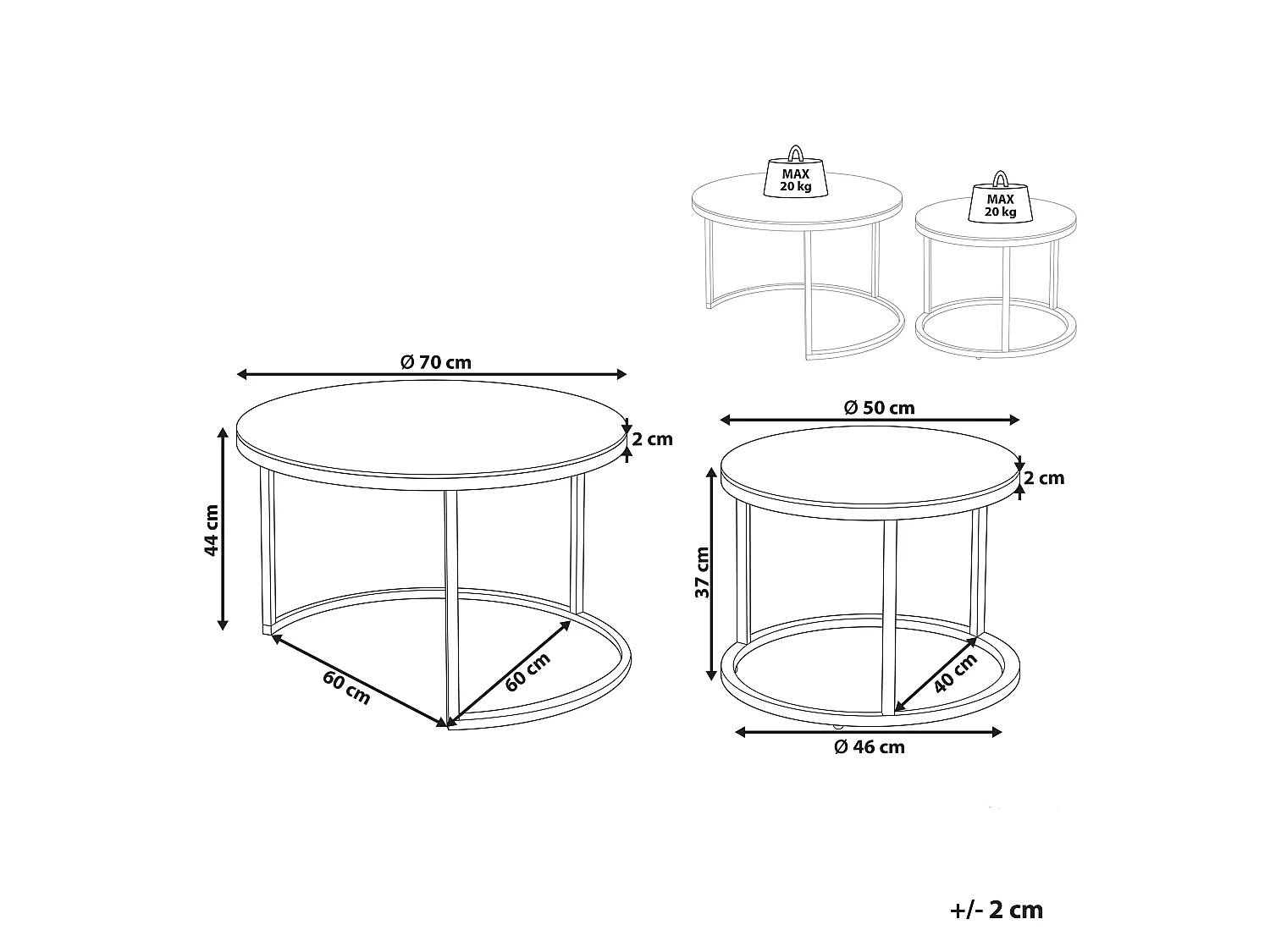 Set van 2 salontafels GRANGE Veiligheidsglas Goud