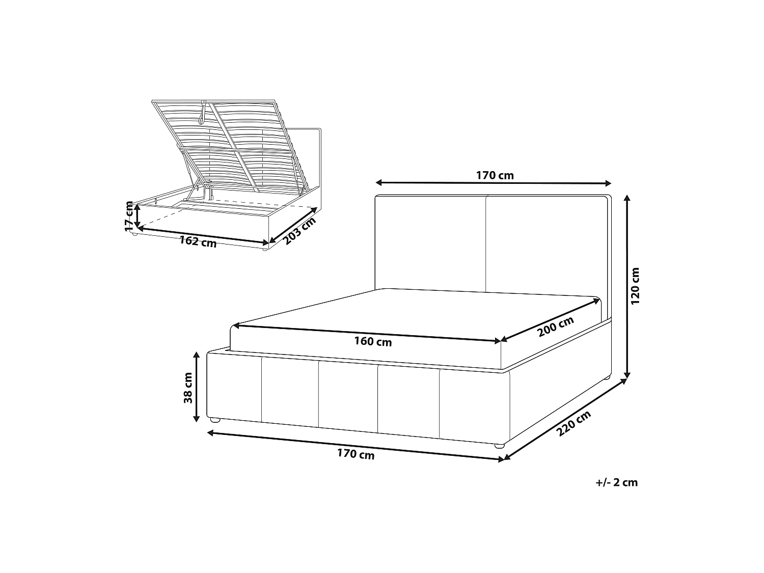 Letto contenitore Tessuto CASTELNAVET 160 x 200 cm Tortora