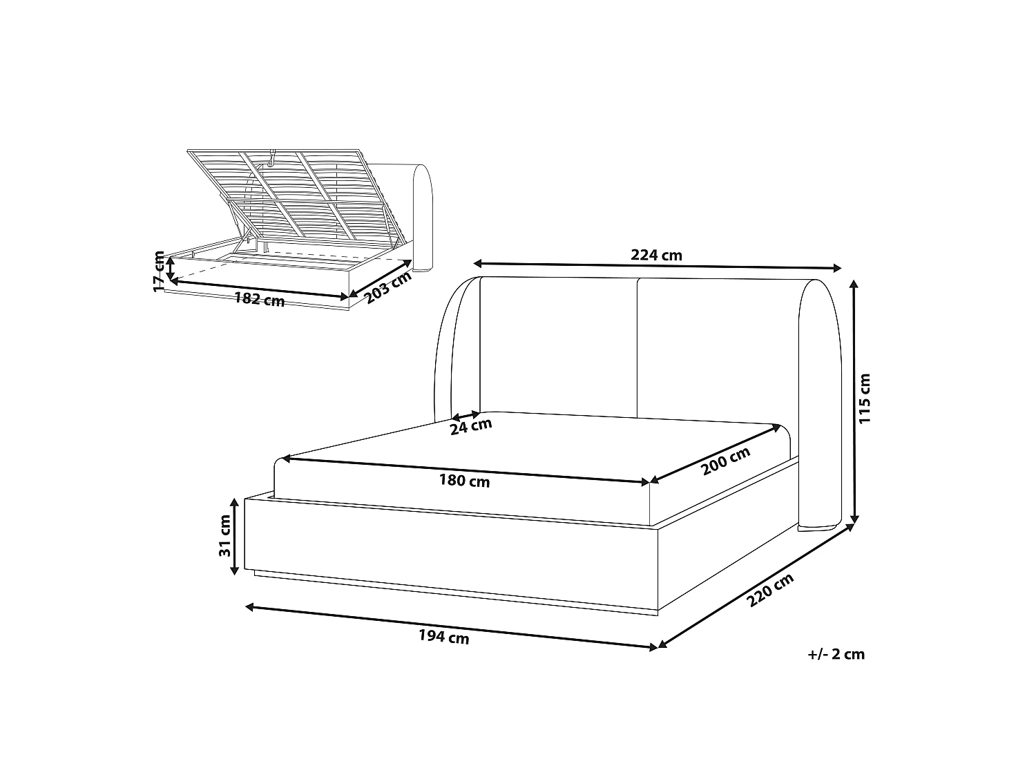 Letto contenitore Tessuto MONESTIER 180 x 200 cm Bianco sporco