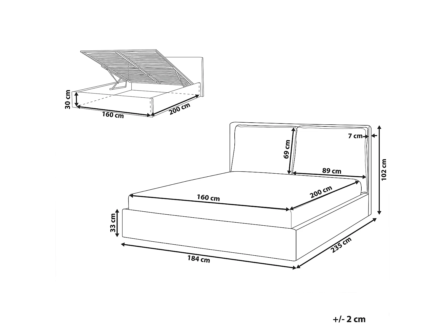 Cama baú Tecido BAJONNA 160 x 200 cm Creme claro
