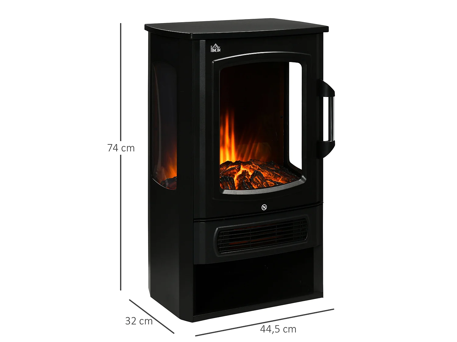 Parrot Uncle Cheminée électrique autoportante, effet flamme LED réaliste, 2 puissances 1000/2000W, 44,5x32x74cm, style moderne noir, chauffage salon déco