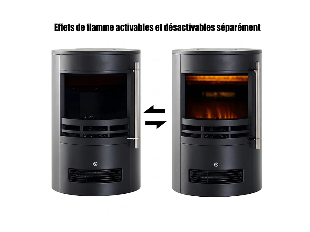 Parrot Uncle Cheminée électrique cylindrique décorative 41×41×64,5cm, chauffage 900/2000W, effet flamme LED, poêle noir