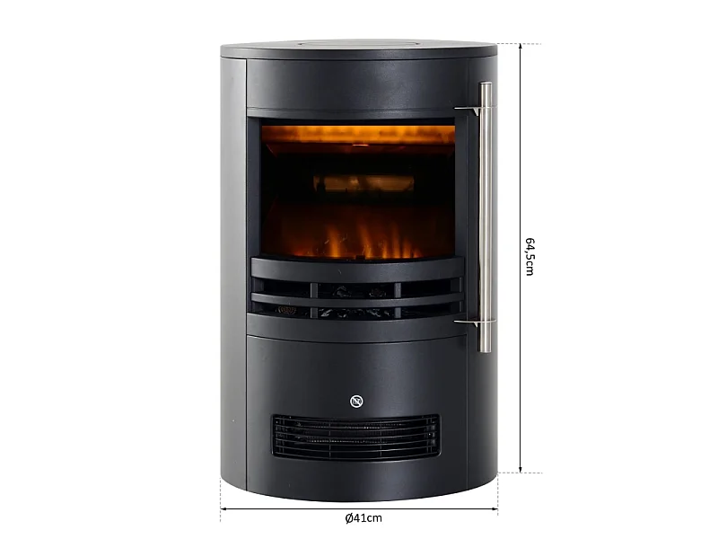 Parrot Uncle Cheminée électrique cylindrique décorative 41×41×64,5cm, chauffage 900/2000W, effet flamme LED, poêle noir