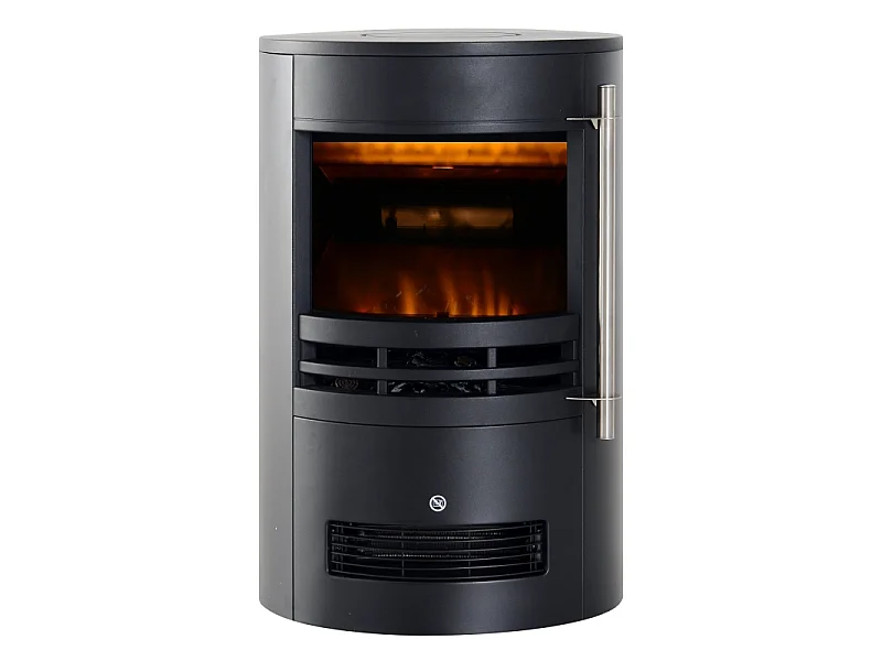 Parrot Uncle Cheminée électrique cylindrique décorative 41×41×64,5cm, chauffage 900/2000W, effet flamme LED, poêle noir