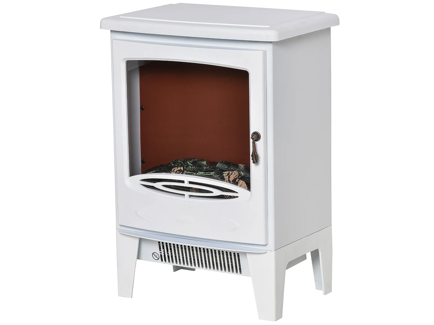 Parrot Uncle  Poêle électrique autoportant blanc, effet flamme LED, 2 puissances 900/1800W, métal et ABS, 39x26x54,8cm, chauffage déco d’intérieur