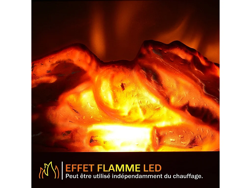 Parrot Uncle Cheminée électrique noire avec effet flamme, chauffage 600/1200 W, poêle compact sur pieds