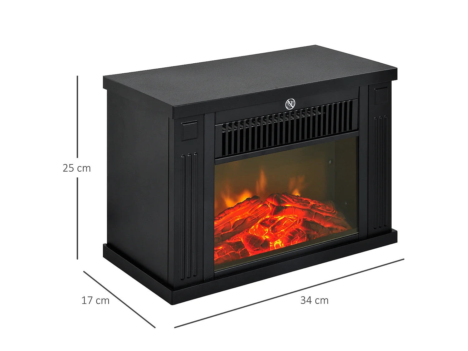 Parrot Uncle Cheminée électrique noire avec effet flamme, chauffage 600/1200 W, poêle compact sur pieds