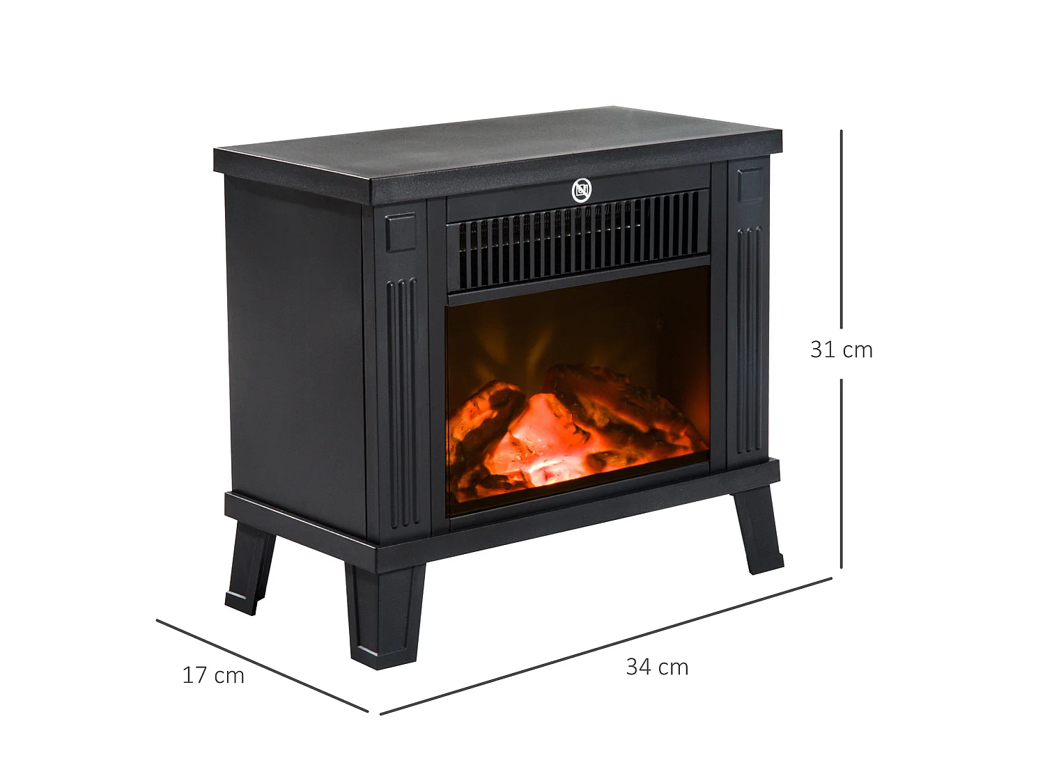 Parrot Uncle Cheminée électrique noire 600/1200 W, poêle sur pieds avec effet flamme, 34 x 17 x 31 cm