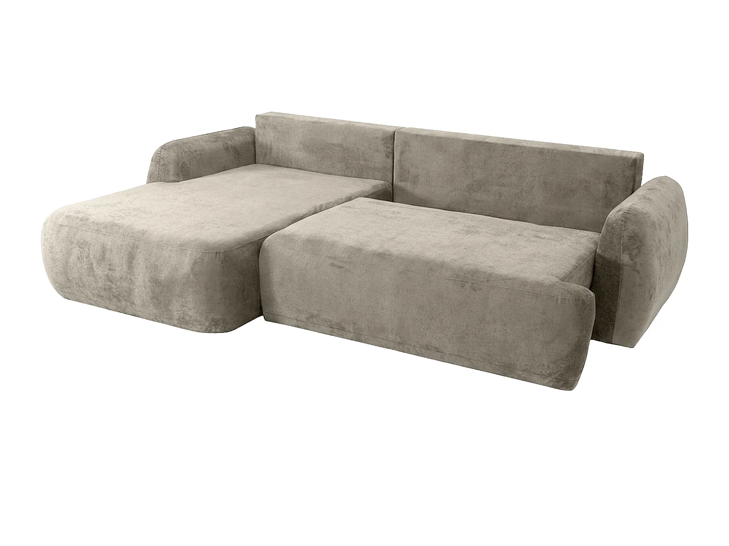 Hoekbank met slaapfunctie en opbergruimte, chenillestof Perfecto, Beige, Links, HELA II