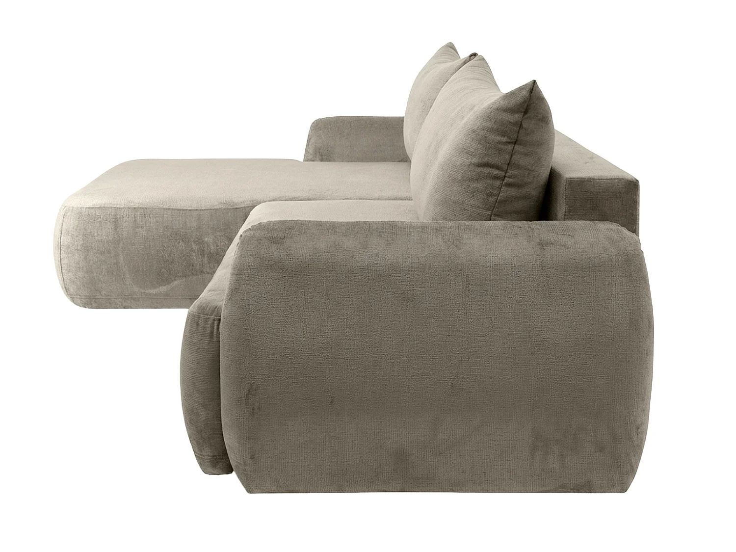 Hoekbank met slaapfunctie en opbergruimte, chenillestof Perfecto, Beige, Links, HELA II