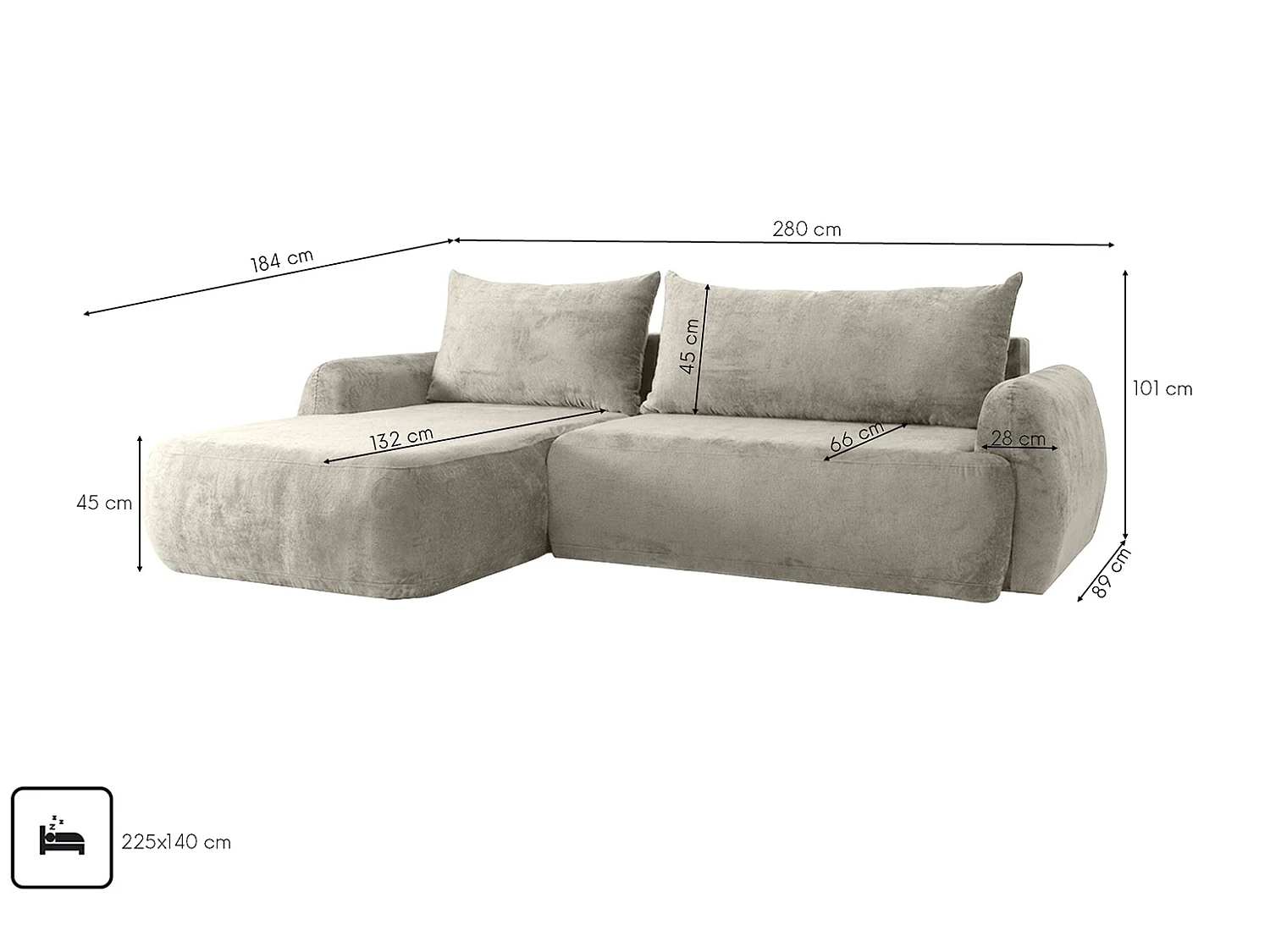 Hoekbank met slaapfunctie en opbergruimte, chenillestof Perfecto, Beige, Links, HELA II