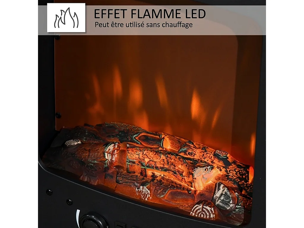 Parrot Uncle Cheminée électrique sur pied 39×26×54,8cm, effet de flamme LED, chauffage 900/1800W, foyer électrique noir style rustique