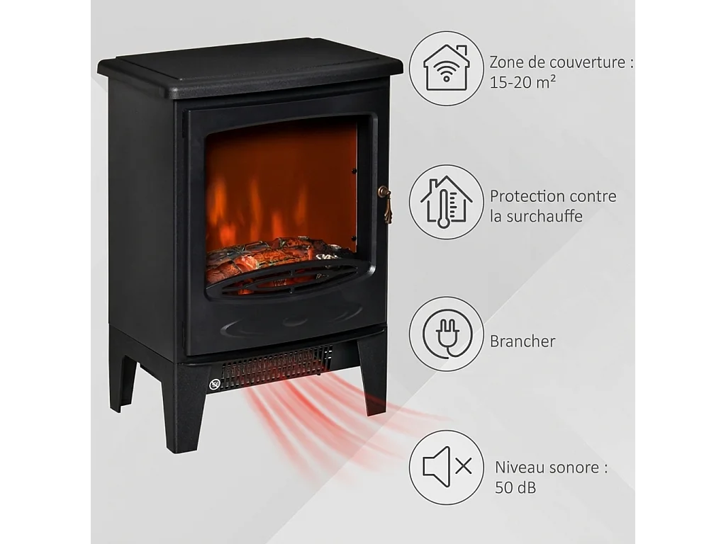 Parrot Uncle Cheminée électrique sur pied 39×26×54,8cm, effet de flamme LED, chauffage 900/1800W, foyer électrique noir style rustique