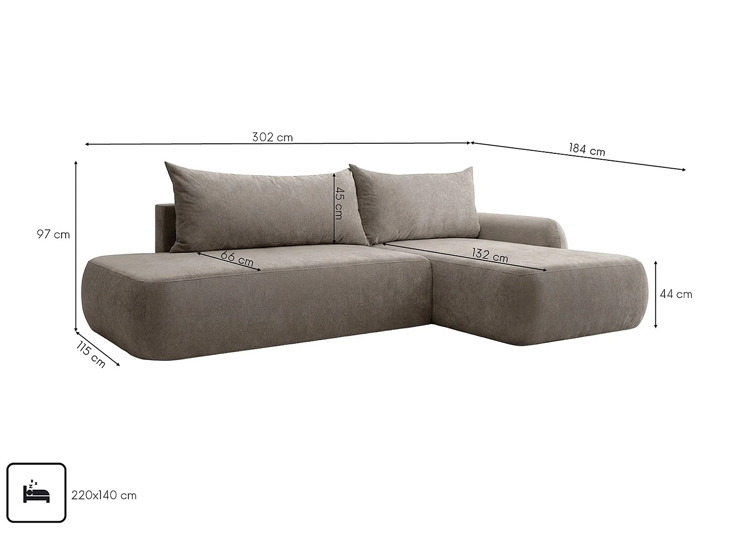 Canapé d'angle convertible avec coffre de rangement, velours Vena, Beige, Angle droit, HELA I