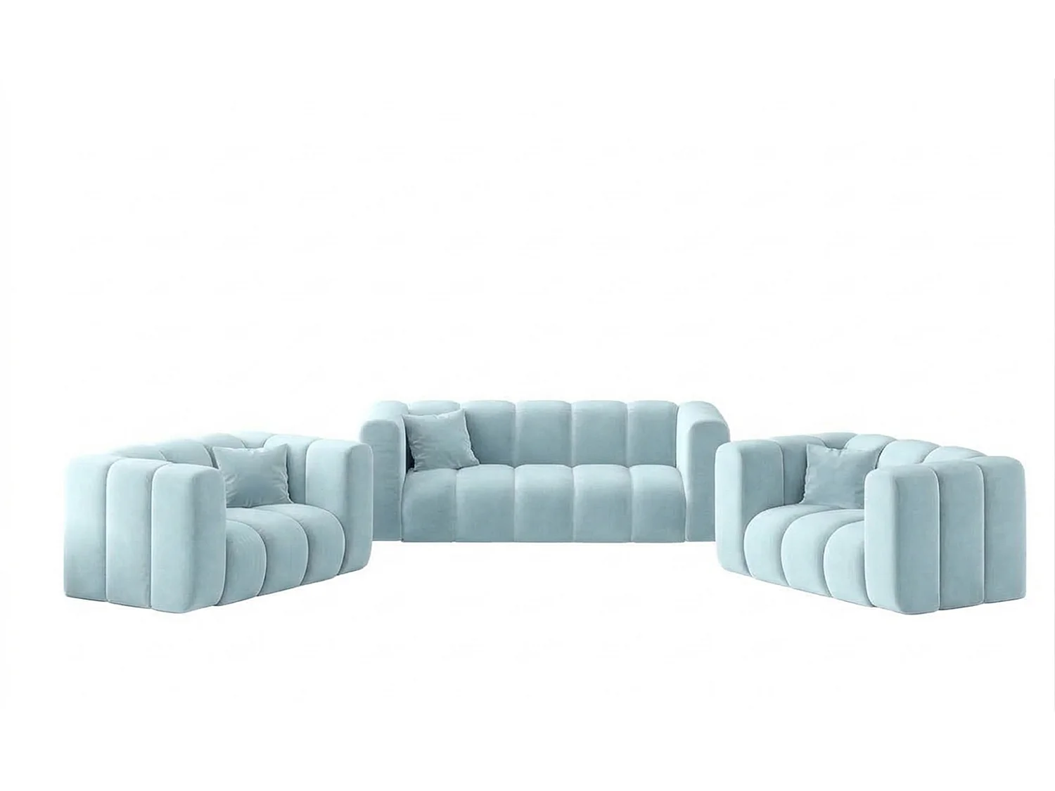 Modulaire zitmeubelset 2+1+1, fluwelen stof Riviera, Babyblauw, GRAND