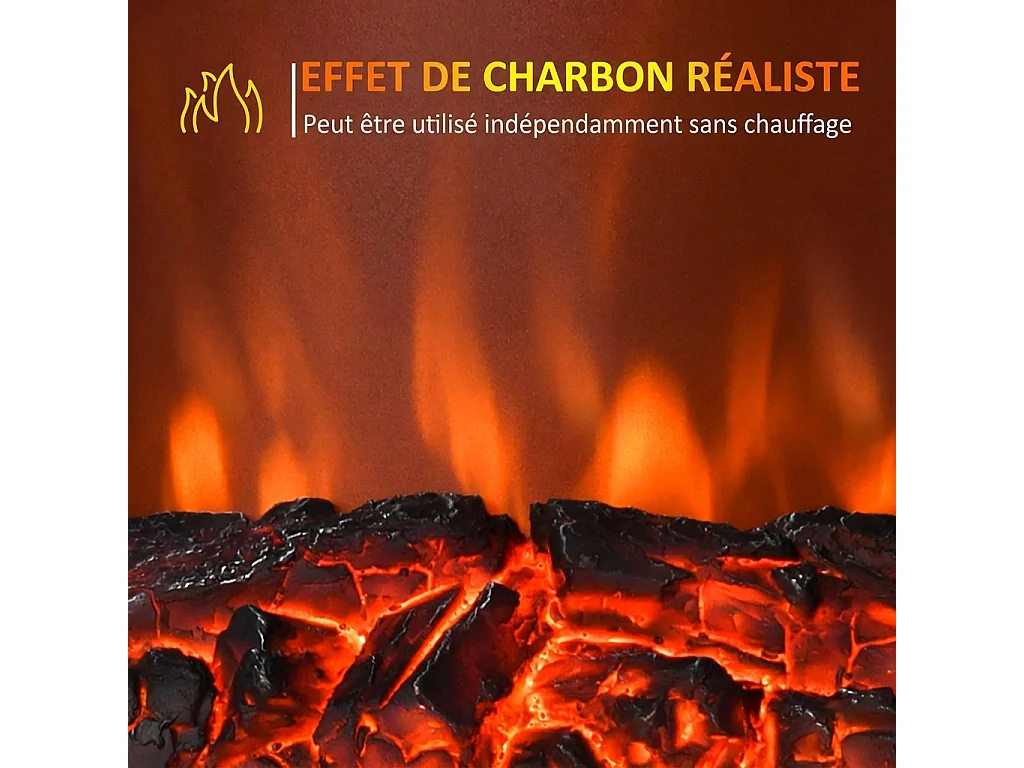 Parrot Uncle Insert de cheminée électrique, effet flamme charbon LED, 2 puissances 1000/2000W, 48,2x18,5x59,2cm, finition dorée vintage, chauffage décoratif