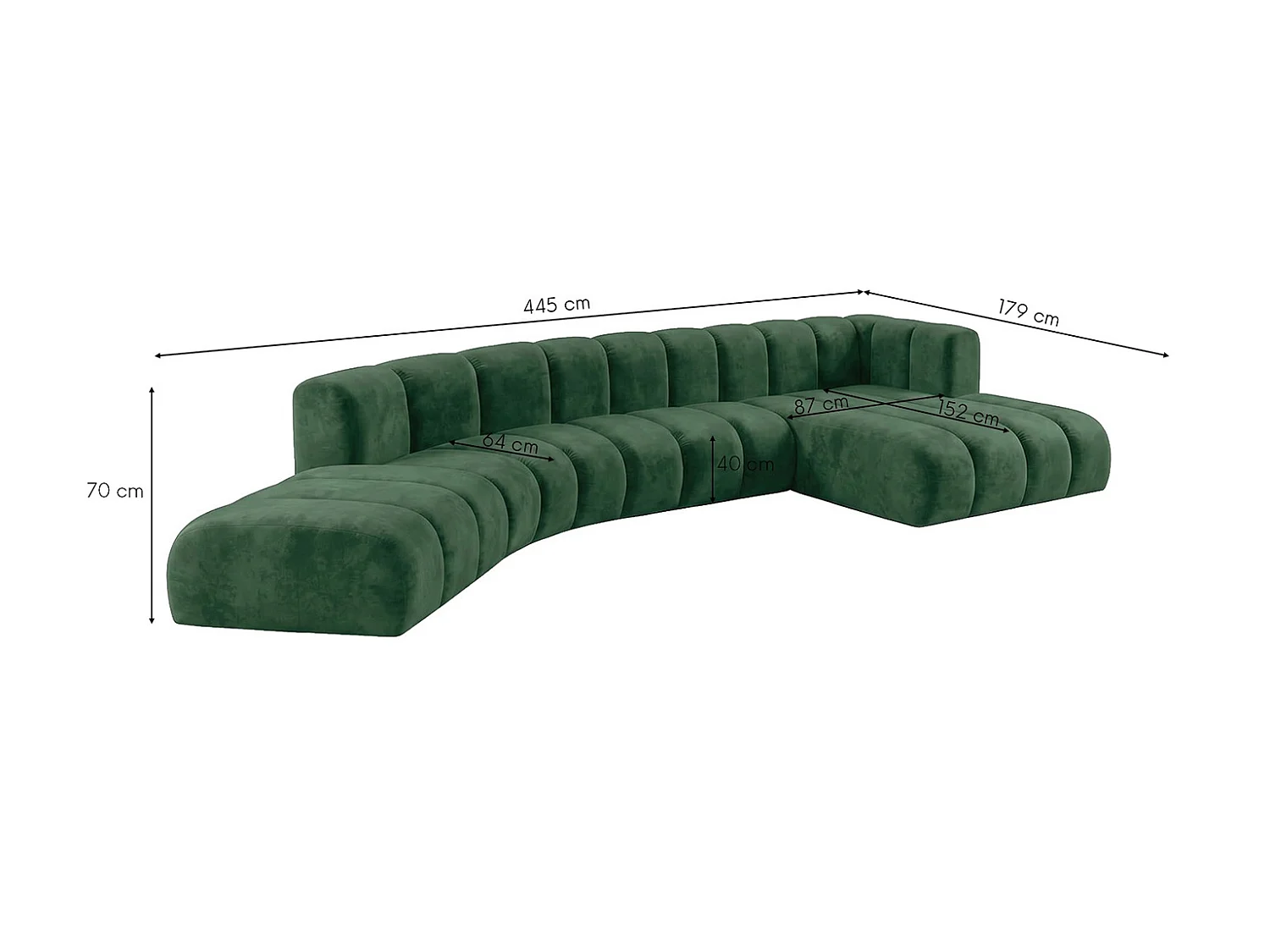 Modulaire hoekbank in L-vorm, fluwelen stof Riviera, Groen, rechts, GRAND Round