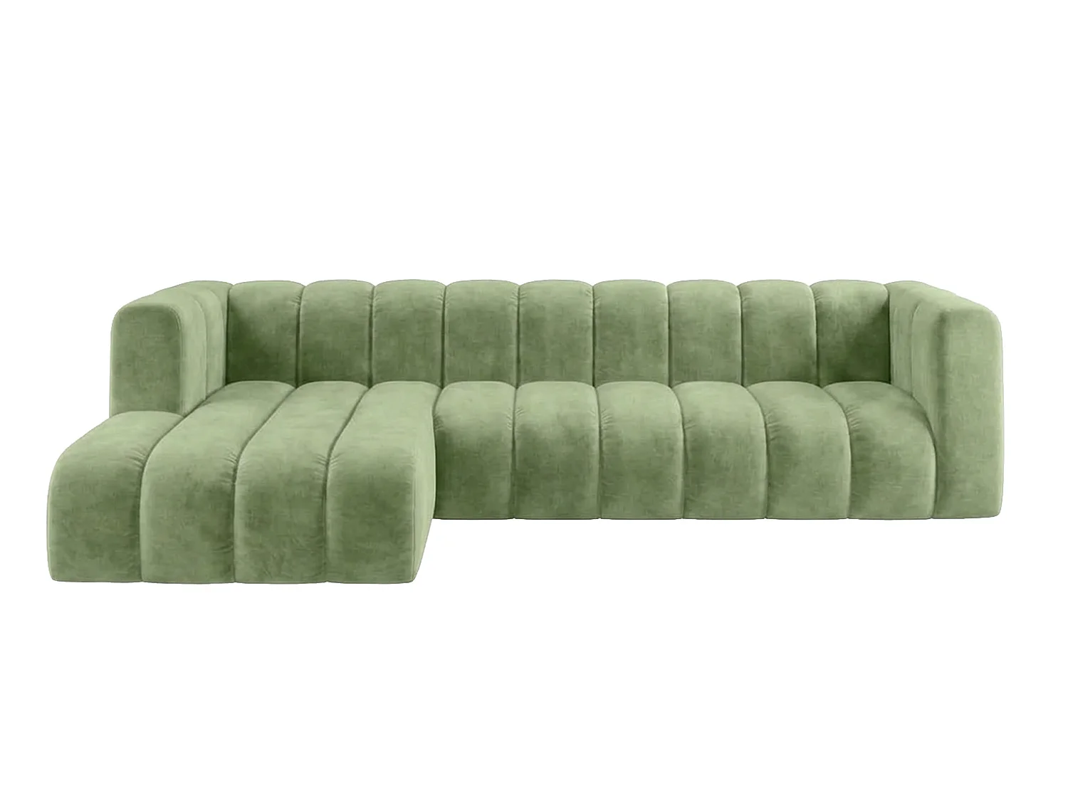 Canapé d’angle modulable en L, tissu velours Riviera, Olive, gauche, GRAND 318 cm