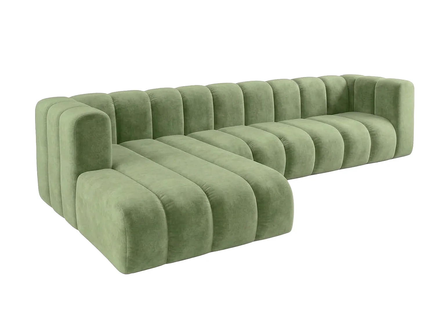 Canapé d’angle modulable en L, tissu velours Riviera, Olive, gauche, GRAND 318 cm