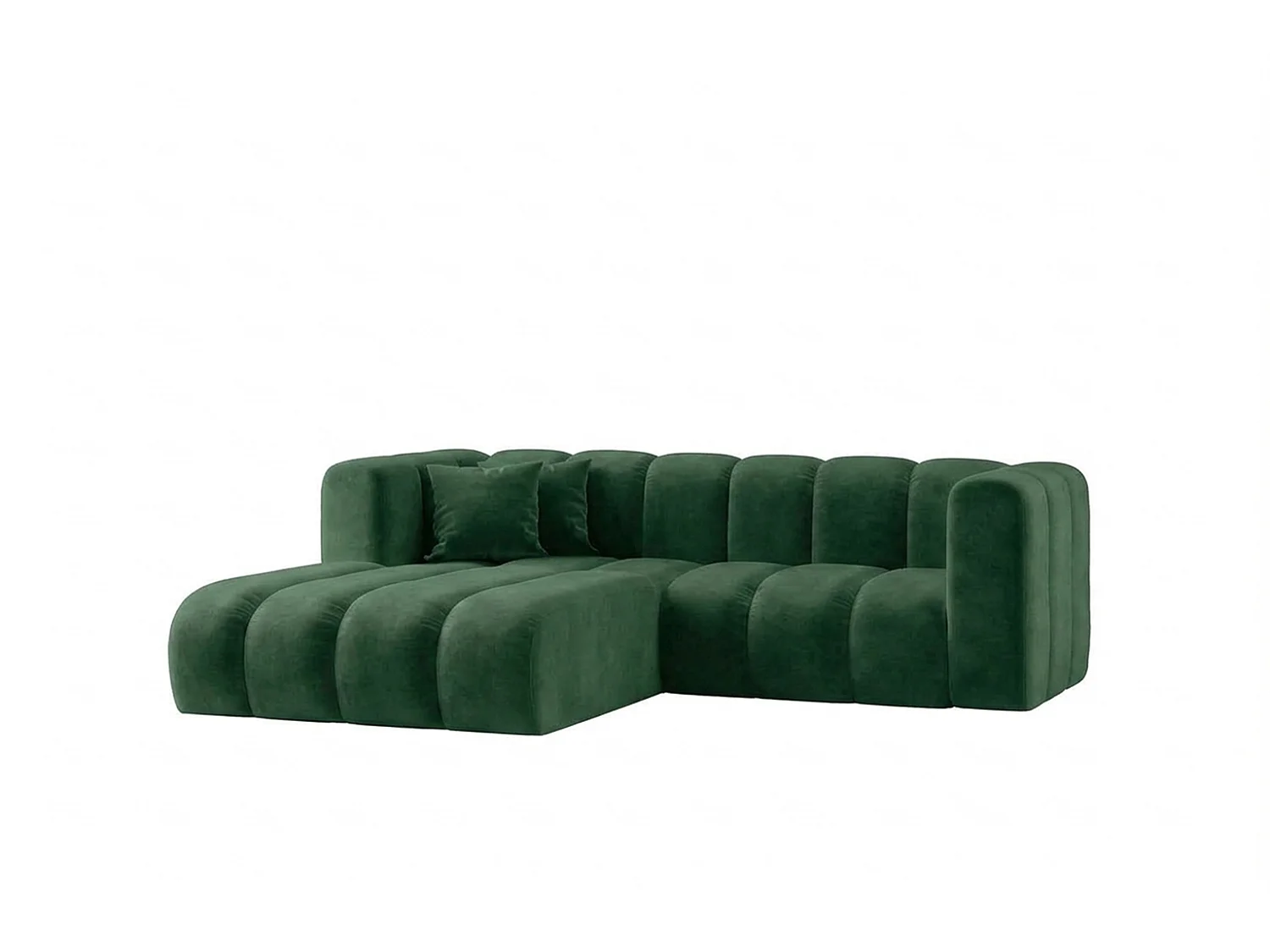 Canapé d’angle modulable en L, tissu velours Riviera, Vert, gauche, GRAND