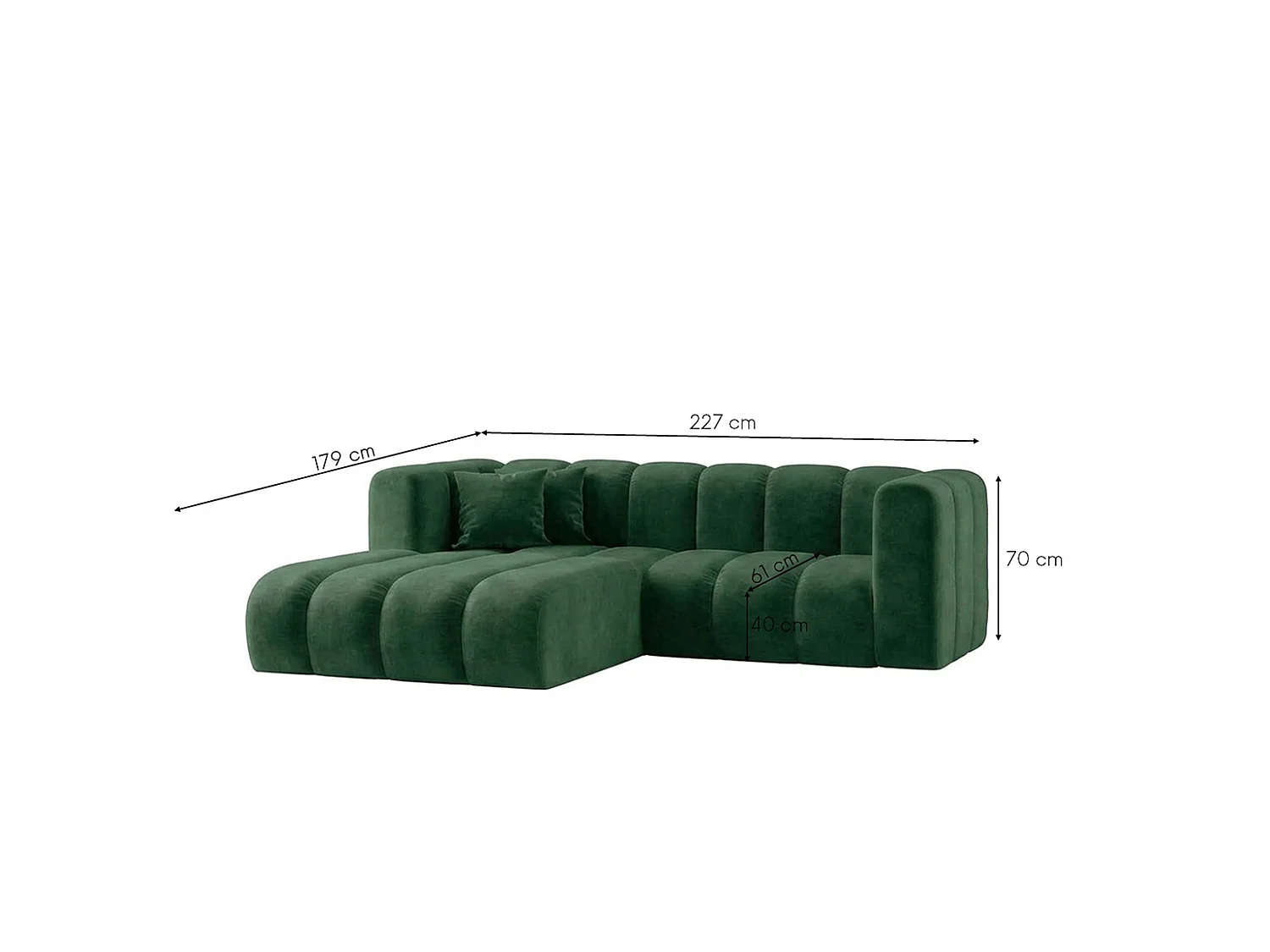 Canapé d’angle modulable en L, tissu velours Riviera, Vert, gauche, GRAND