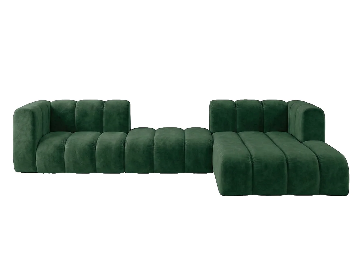 Canapé d’angle modulable en L, tissu velours Riviera, Vert, droite, GRAND 319 cm