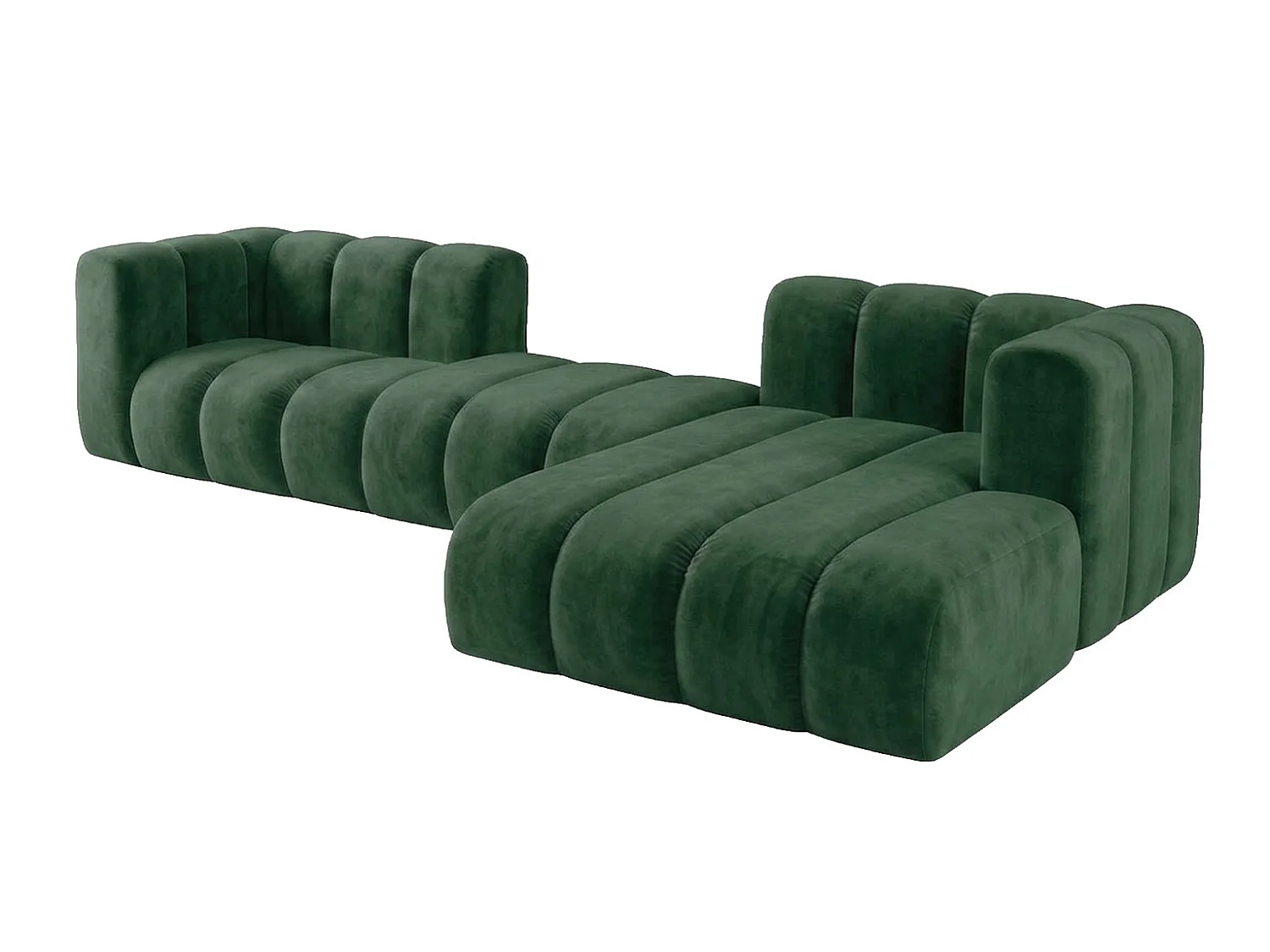 Canapé d’angle modulable en L, tissu velours Riviera, Vert, droite, GRAND 319 cm