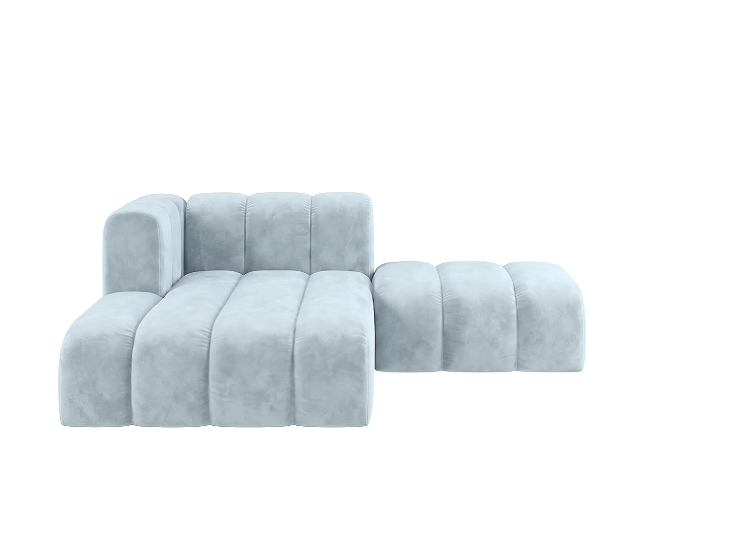 Szezlong modułowy z pufą, tkanina welwet Riviera, Baby blue, Lewy, GRAND